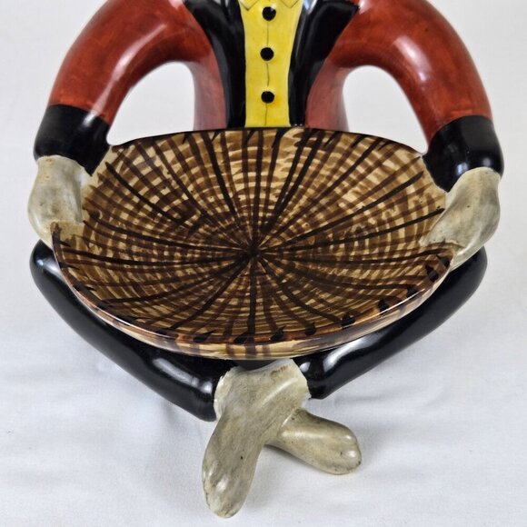 Vintage Fancy Fox Butler Holding Bowl Ceramic Candy Dish Key Holder Figurine - Picture 3 of 11